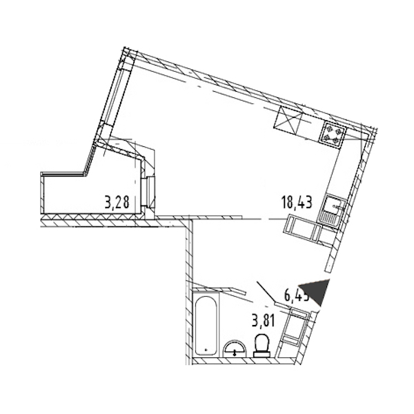 Квартира студия 28.69 м², 3/17 эт., ЖК «Новые горизонты 2»